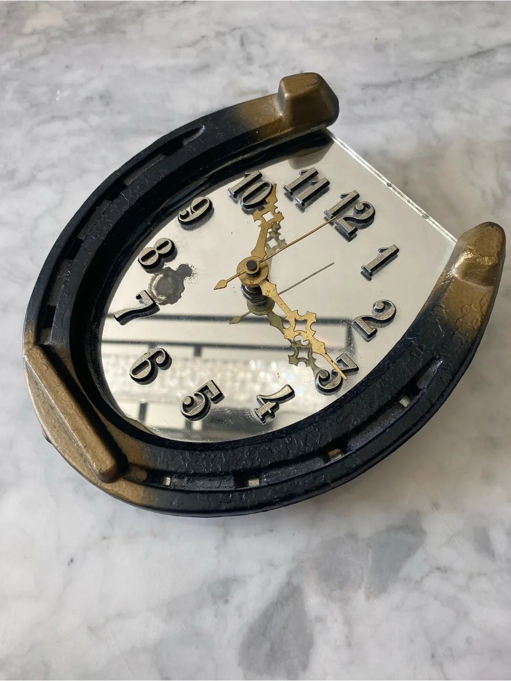 VTG Horseshoe Wall Clock Mirrored Back Craftsman Made